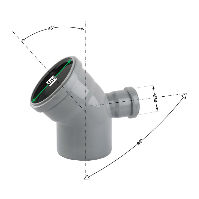 Відвід (коліно) Н 110*45+50*90 /270 горизонтальне TA Sewage ()