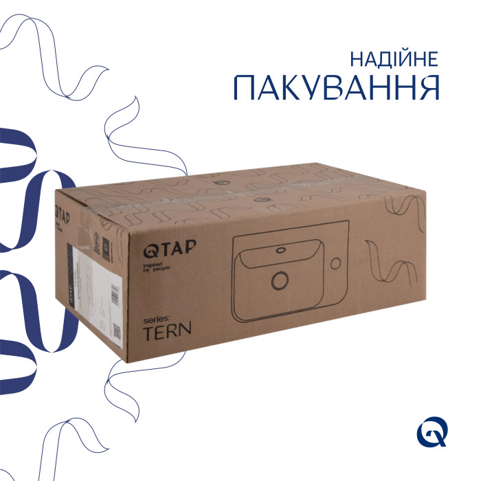 Комплект Qtap Tern: Раковина підвісна прамокутна права 450х250х158 мм White + Донний клапан PU02O (QT17115117RWN47328)