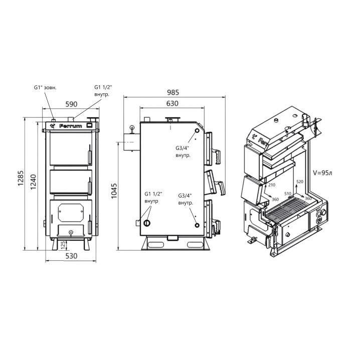 Котел твердопаливний сталевий Thermo Alliance Ferrum V 5.0 FSF 26 (FSF26V50)