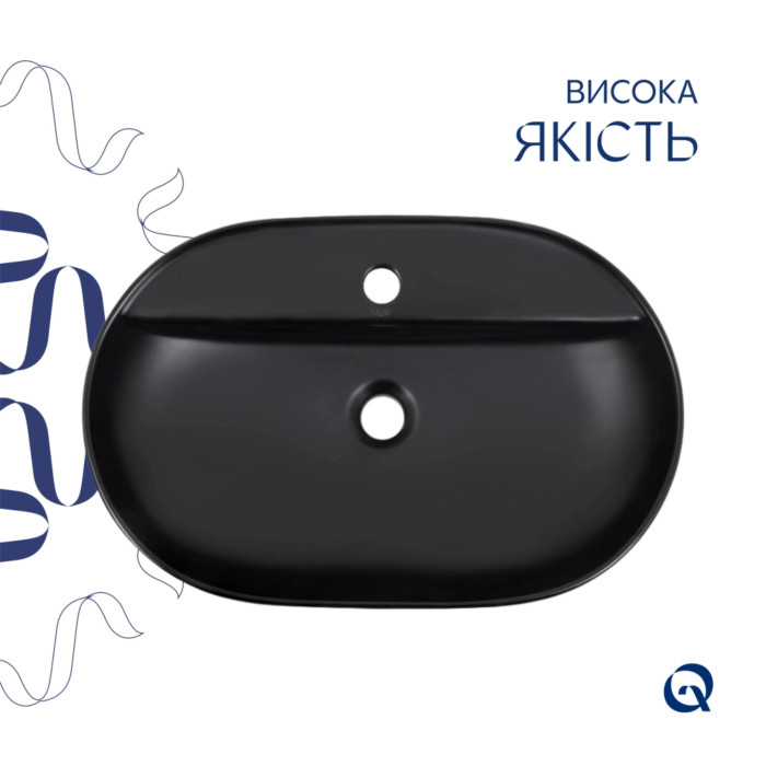 Комплект Qtap Scorpio: Раковина накладна 600x400x120 мм, Matt Black, овальна + Донний клапан Pop-up PU03 (QT142203MBMBN48469)