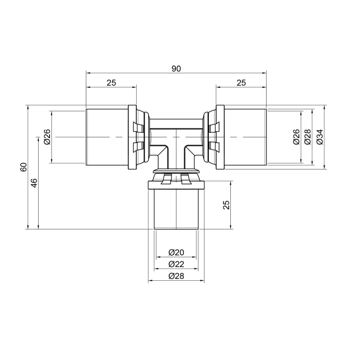 Тройник пресс Icma 26х20х26, №406 (81406GPBQGP06)