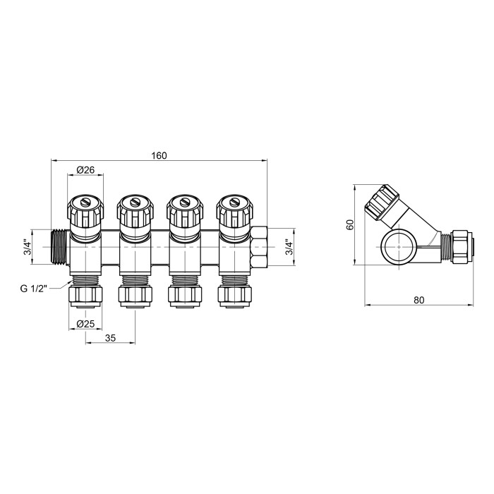 Коллектор SD Plus 3/4" 4 выхода SD230W4 (SD230W4)