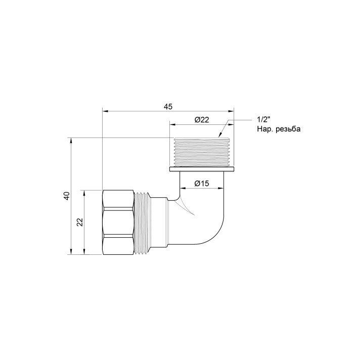 Кут обтискний SD Plus 16х1/2" ЗР SD157W1615 (SD157W1615)