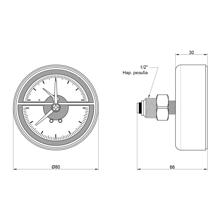Термоманометр Icma 1/2" 0-10 бар, заднє підключення №259 (91259AD10120)