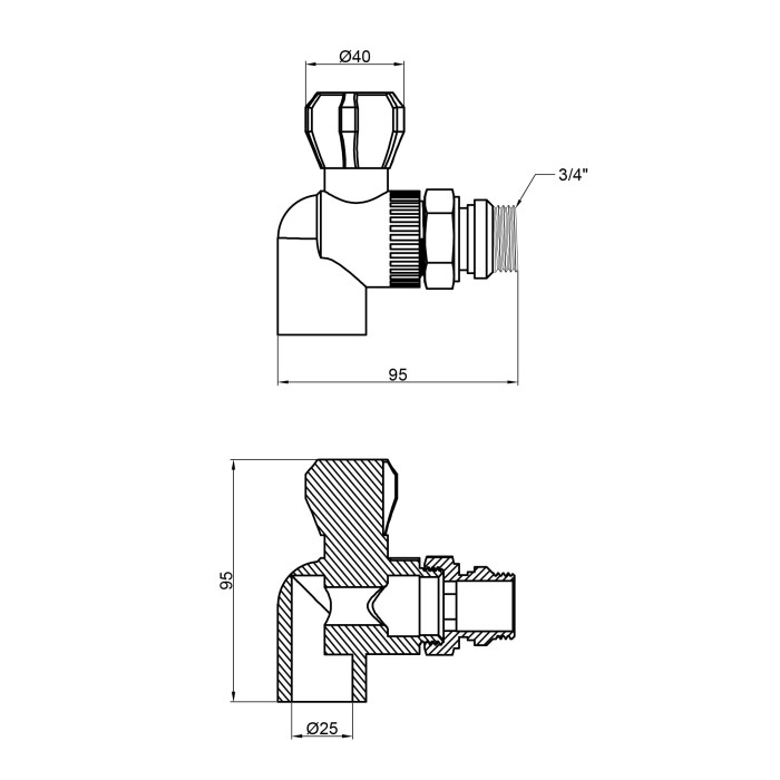 Кран кульовий радіаторний PPR Thermo Alliance 25х3/4" кутовий (DSW432)