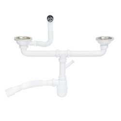 Сифон подвійний для кухонної мийки Lidz (WHI) 60 08 E001 02 ECO з круглим переливом (вихід 50 мм) (LK07)