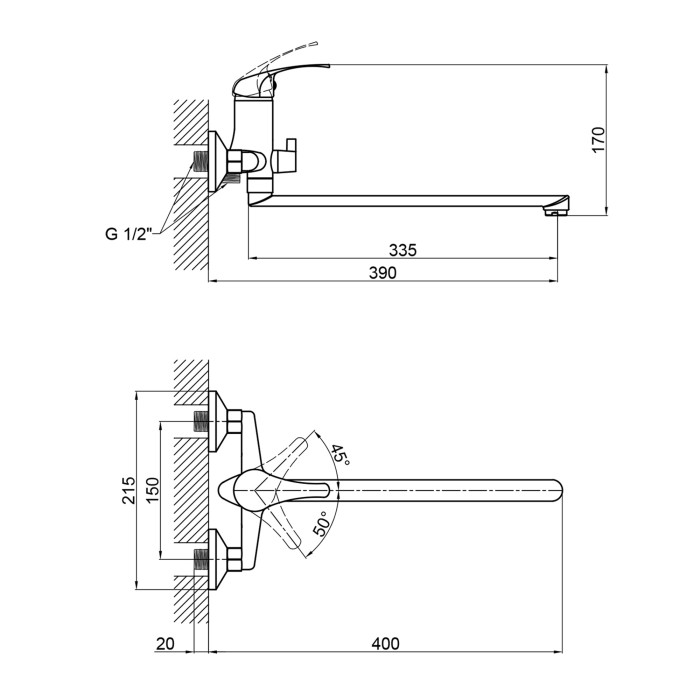 Смеситель 36W 005 для ванны длинный (k35) Brinex (BRIN36W005)
