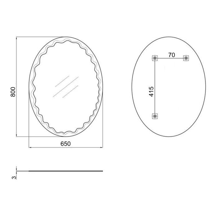 Дзеркало Lidz Latwa 140.07.11 (1) 650х800 настінне овальне з декором LD78LA6580 (LD78LA6580)