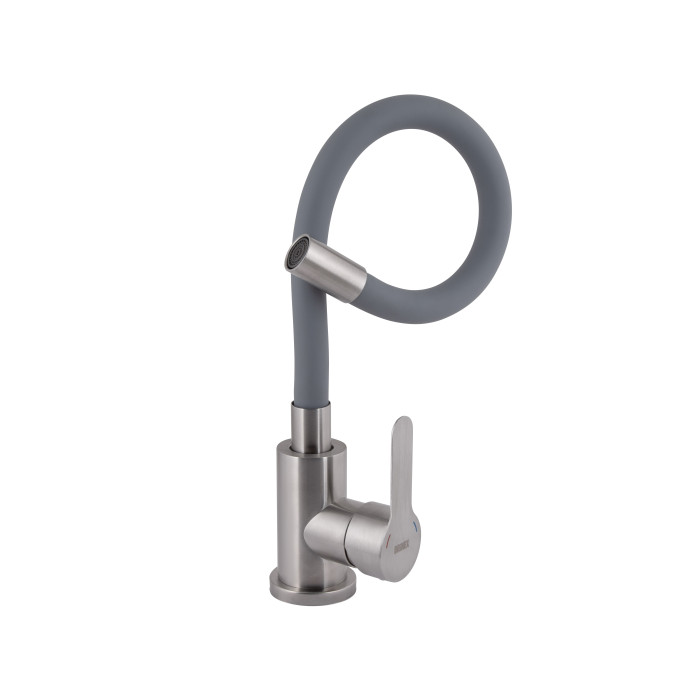 Змішувач для кухні Brinex Pure 015F3 з гнучким виливом   Nickel/Grey BRIPUR015F3NKG (BRIPUR015F3NKG)