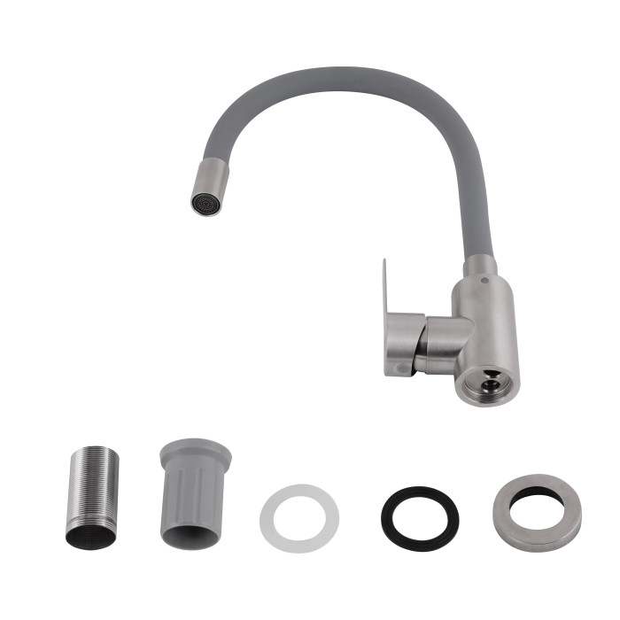 Змішувач для кухні Brinex Pure 015F3 з гнучким виливом   Nickel/Grey BRIPUR015F3NKG (BRIPUR015F3NKG)