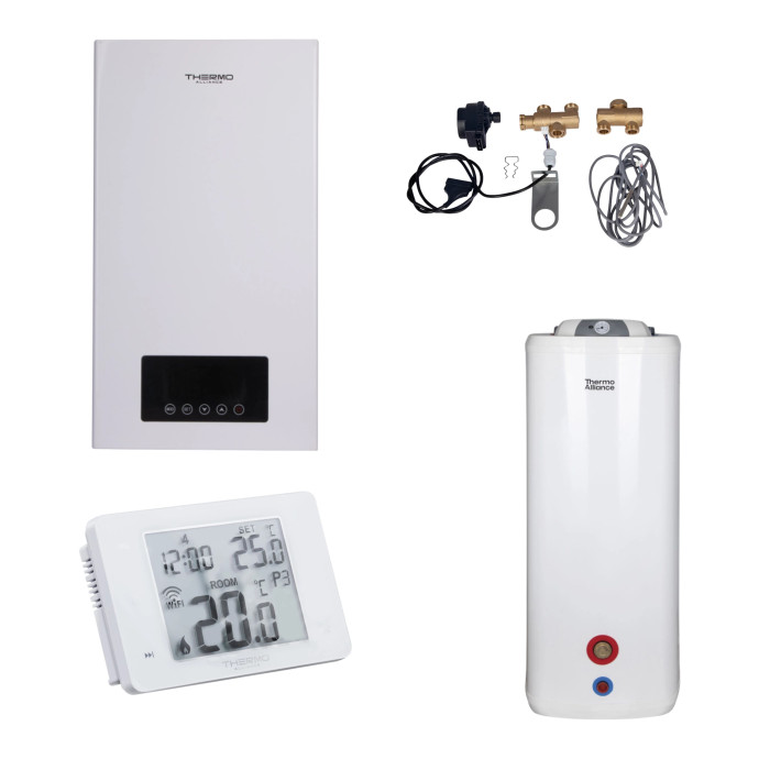 Комплексне рішення Thermo Alliance для котельні: електричний котел 10 кВт + комплект підключення бойлера + комбінований підлоговий водонагрівач 100 л (TA149DCN1047148)