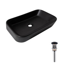 Комплект Qtap Scorpio: Раковина накладна прамокутна 550х390х120 мм Matt Black + Донний клапан PU03 (QT14112243MBN47298)