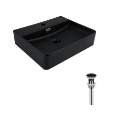 Комплект Qtap Nando LT: Раковина підвісна прамокутна 500х420х130 мм Matt Black + Донний клапан PU03O (QT12112173SMBMBN47322)