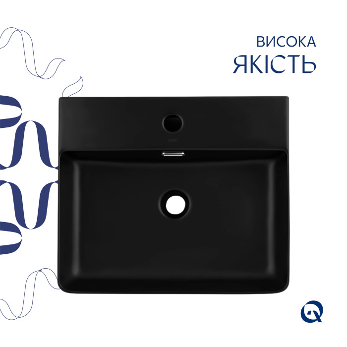 Комплект Qtap Nando LT: Раковина підвісна прамокутна 500х420х130 мм Matt Black + Донний клапан PU03O (QT12112173SMBMBN47322)