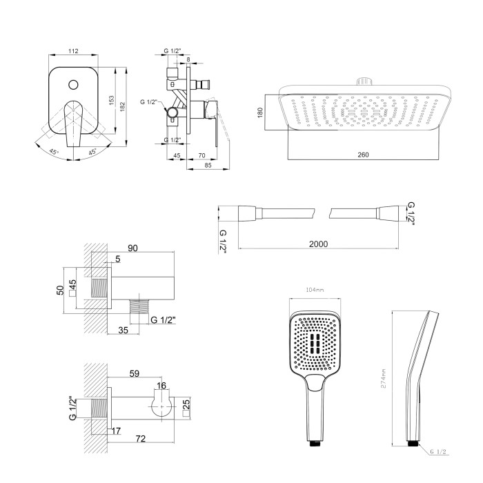 Комплект для душу Qtap Stenava Chrome: Змішувач QTST6245102DC + Лійки (QTRUC125CRM45954,QTHLA107CRM45784) + Шланг QTHADPVC200C + QTCRMBH130 (QTST6245102DC47547)
