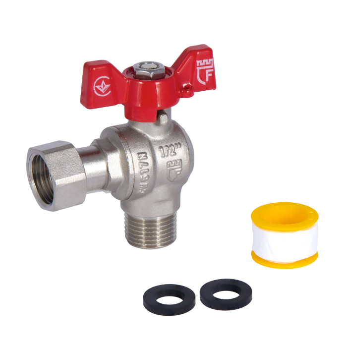 Кран кульовий з накидною гайкою SD Forte1/2" ВЗ для води кутовий SF224W15 (SF224W15)