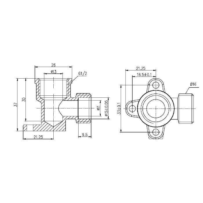 Кут обтискний настінний SD Forte 16х1/2" ВР SF179W1615 (SF179W1615)