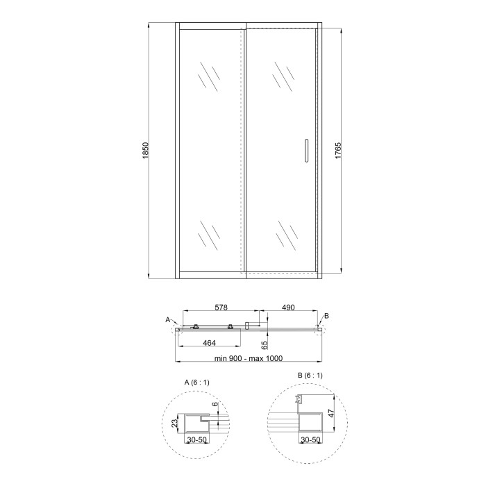 Душові двері в нішу Qtap Taurus CRM209-1.C6 90-100x185 см, скло Clear 6 мм, покриття CalcLess (TAUCRM2091C6)