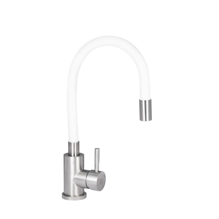 Змішувач для кухні Lidz Aria 015F3 з гнучким виливом (k35) LDARI015F3WHI43362 White / Nickel (LDARI015F3WHI43362)