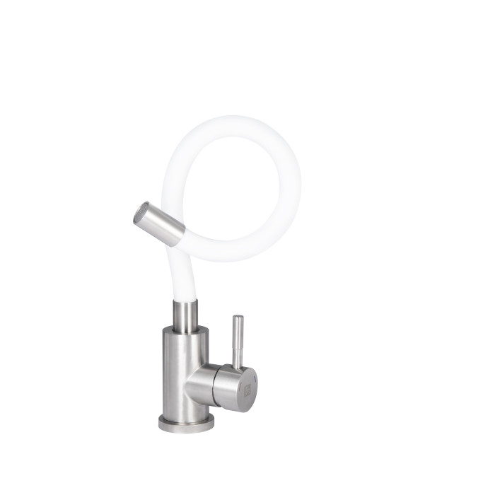 Змішувач для кухні Lidz Aria 015F3 з гнучким виливом (k35) LDARI015F3WHI43362 White / Nickel (LDARI015F3WHI43362)