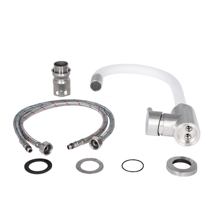 Змішувач для кухні Lidz Aria 015F3 з гнучким виливом (k35) LDARI015F3WHI43362 White / Nickel (LDARI015F3WHI43362)