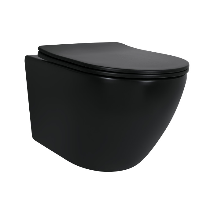 Унітаз підвісний Qtap Robin New Ultra Quiet безобідковий з сидінням Soft-close MATT BLACK QT13332381АSMB (QT13332381АSMB)