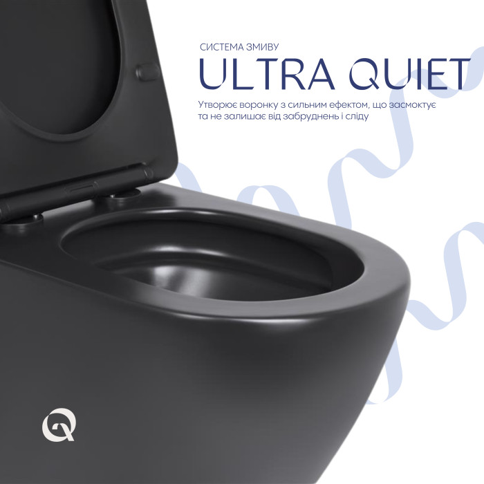 Унітаз підвісний Qtap Robin New Ultra Quiet безобідковий з сидінням Soft-close MATT BLACK QT13332381АSMB (QT13332381АSMB)