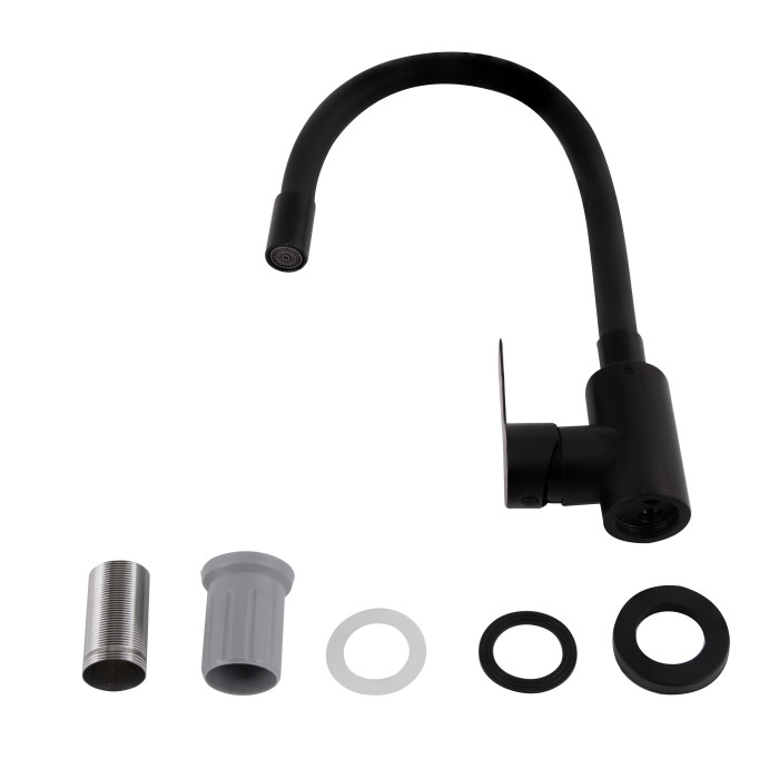 Змішувач для кухні Brinex Pure 015F3 з гнучким виливом   Black Matt BRIPUR015F3BLM (BRIPUR015F3BLM)