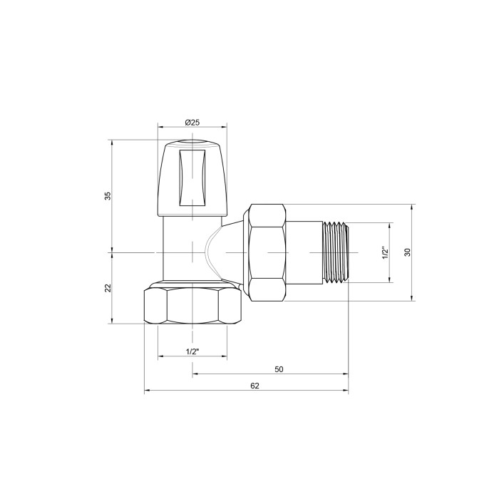 Кран радіаторний Icma 1/2" кутовий без ручки №805 (82805AD06)