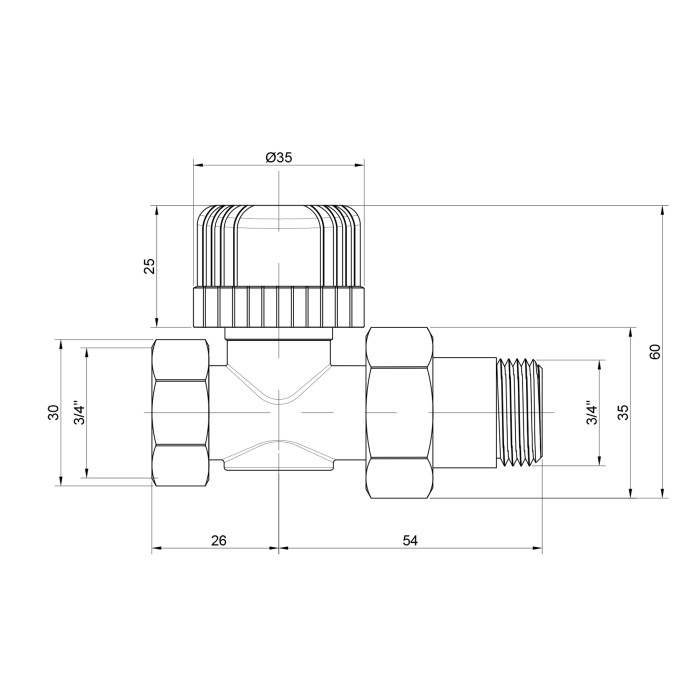 Кран радіаторний Icma 3/4" 28х1,5 прямий №775 (82775AE06)