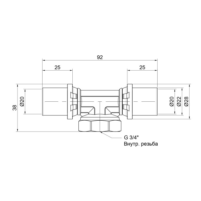 Трійник прес Icma 20х3/4"х20 ВР №408 (81408AEBQ06)