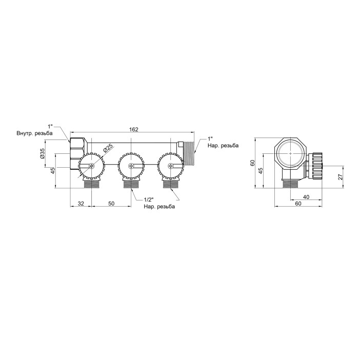 Коллектор Icma 1" 3 выхода №227 (87227PH06)