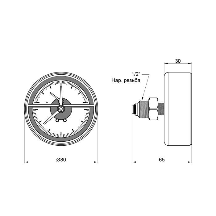 Термоманометр Icma 1/2" 0-6 бар, заднее подключение №259 (91259AD06120)