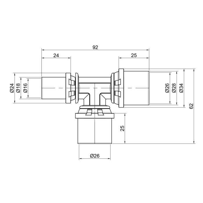 Трійник прес Icma 26х26х16 №406 (81406GPGPGH06)
