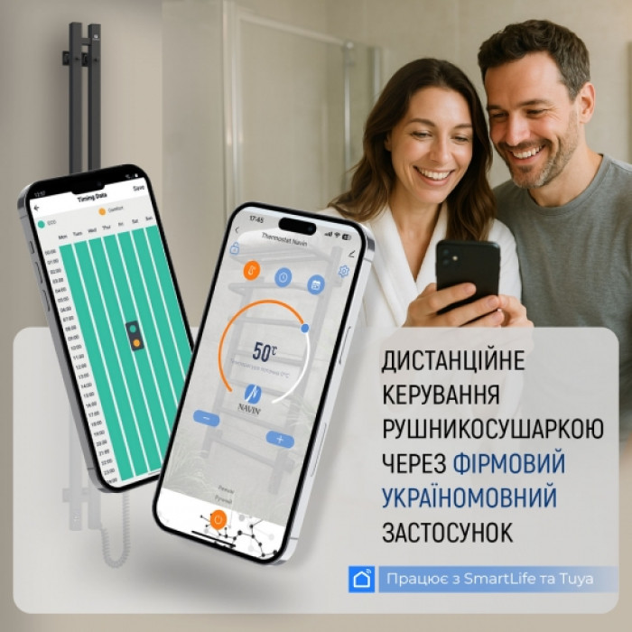 Рушникосушка Navin електрична Авангард, 1200х480х71мм, Wi-Fi, сталь, чорний муар, праве підключення