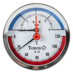 термоманометр Tervix Pro Line 80/0-4 бар, 0-120 С аксіальний, з монтажним клапаном 1/2" (357816)