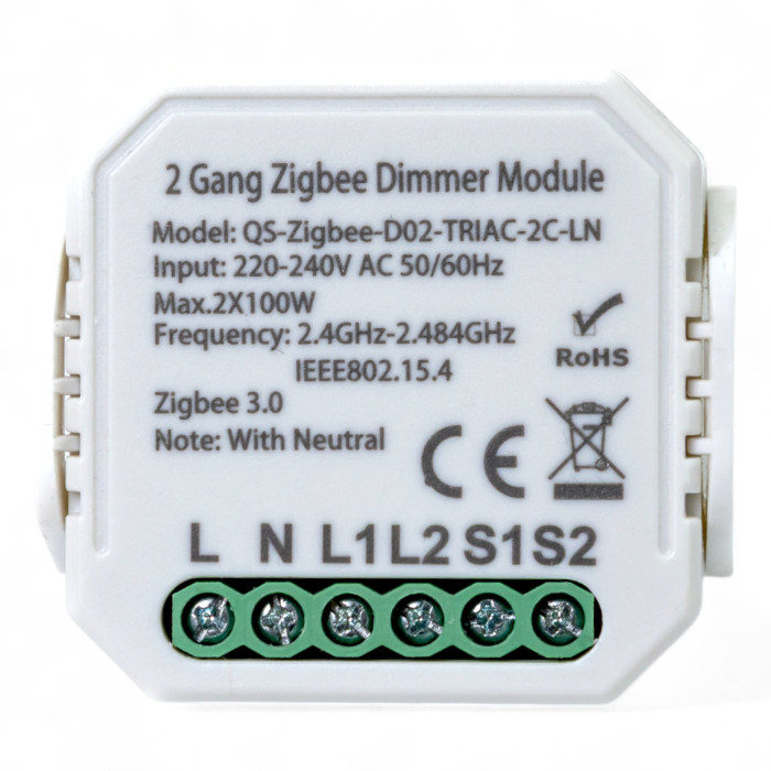 Розумний вимикач - регулятор Tervix Pro Line ZigBee Dimmer (2 клавіші) (436121)